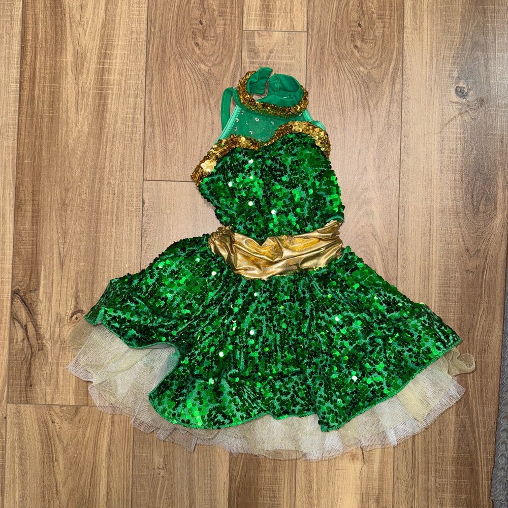 Weissman Green and Gold Sequin Kids Dance Costume SC (small child)